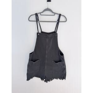 Aerie charcoal denim short overalls with a frayed hem-Size Small